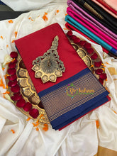 Red with Blue Border Semi Soft Silk Saree-VS255